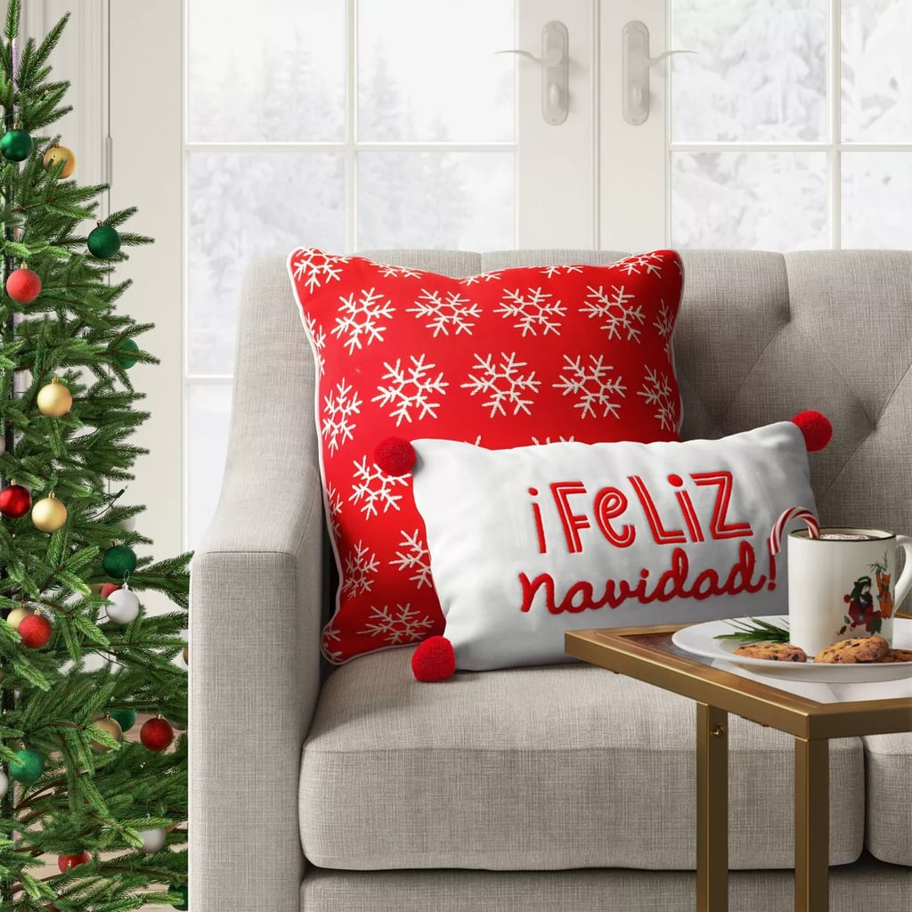 Holiday Embroidered Feliz Navidad Lumbar Throw Pillow