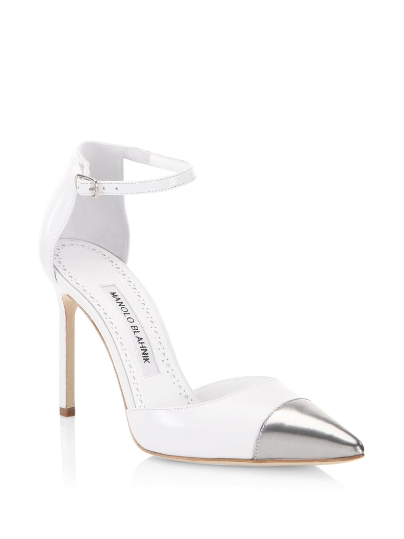 Manolo Blahnik Trova Cap-Toe Leather 105mm Ankle-Wrap Pump