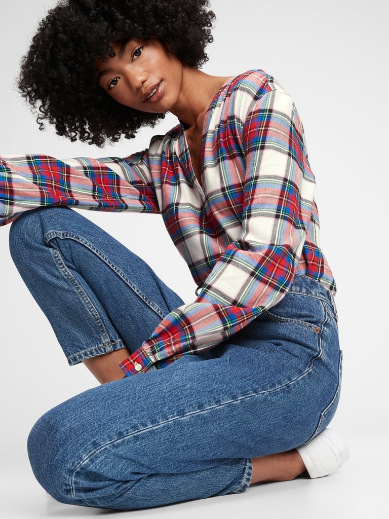 Gap Shirred Plaid Popover Top