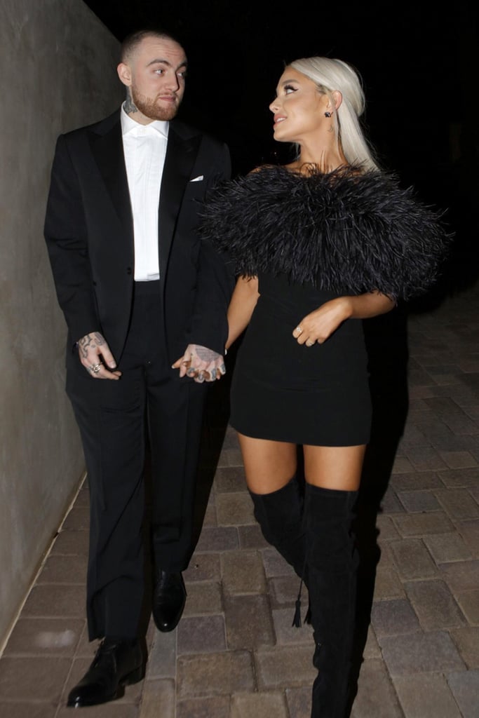 Ariana Grande Black Feather Dress at Oscars Afterparty 2018