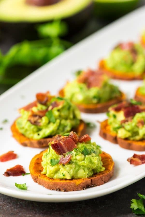 Sweet Potato Bites With Avocado and Bacon