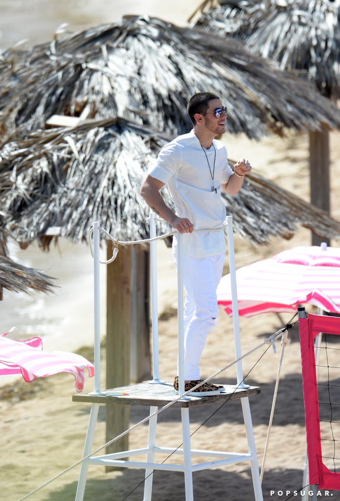 Nick Jonas and Victoria's Secret Models on the Beach 2015