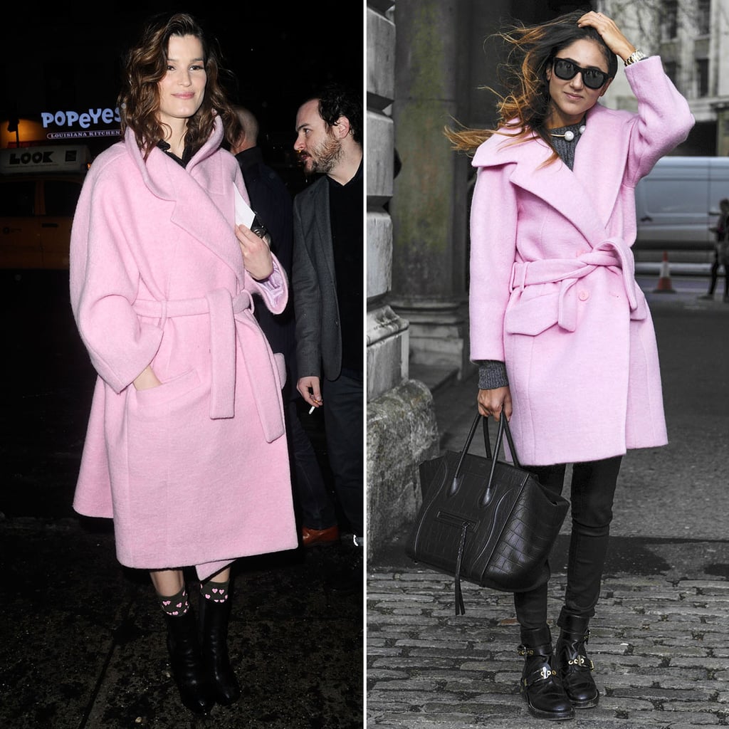 The common denominator for both Hanneli Mustaparta and this attendee's Winter style was a belted pastel pink overcoat.