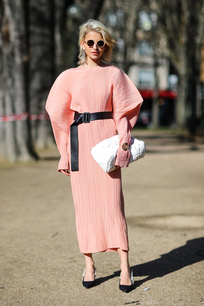 Ground Your Pastels With a Dark, Strapping Belt and Pumps