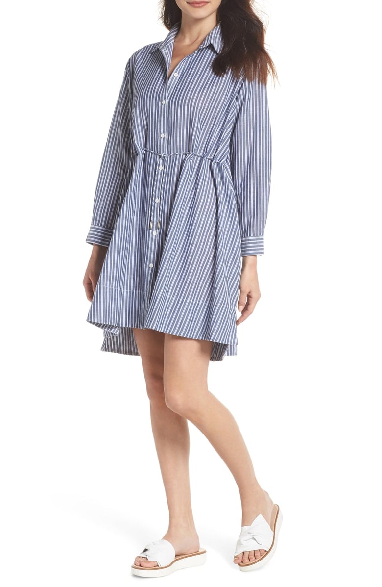 French Connection Tatus Stripe Drawstring Cotton Shirtdress