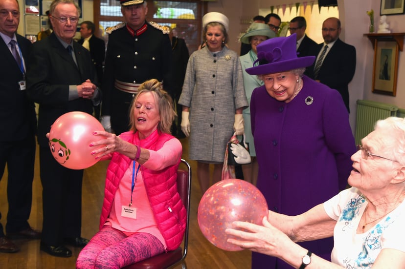 WINDSOR, ENGLAND - APRIL 12:  Queen Elizabeth II visits the King George VI Day Centre on April 12, 2018 in Windsor, England. The Queen toured the facility and met some of the local residents who use it.  (Photo by Eamonn M. McCormack - WPA Pool/Getty Imag