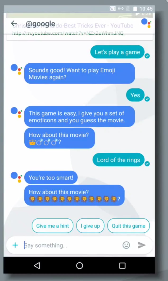 Even if you're lonely, you can play games with Google, like this Emoji Movies guessing game.