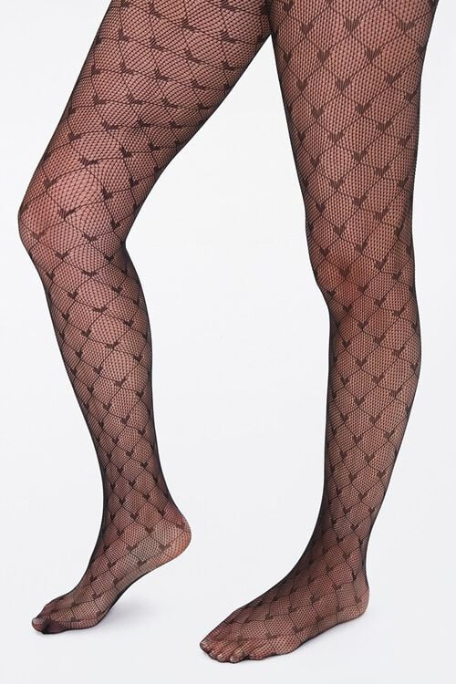 Forever 21 Heart Print Fishnet Tights