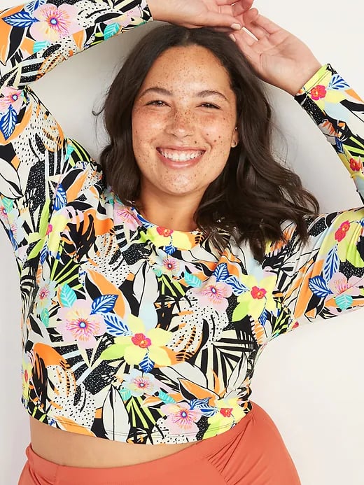 Old Navy Floral-Print Cropped Plus-Size Rashguard Swim Top