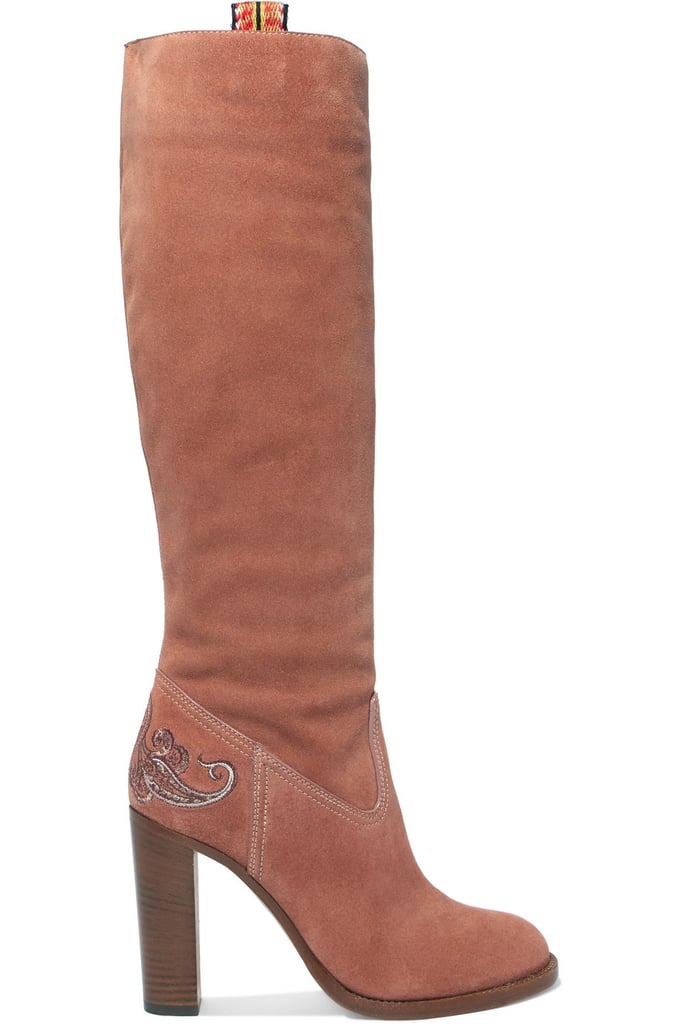 Etro Embroidered Suede Knee Boots