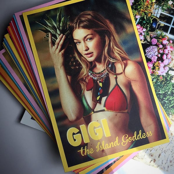 Gigi shared her Tommy Hilfiger postcard on Instagram, writing, "party favors. The lineup postcards.. #TommySpring16 @tommyhilfiger."