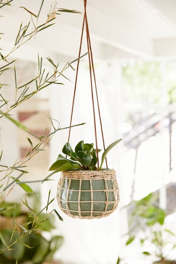 Basket-Wrapped Ceramic Hanging Planter