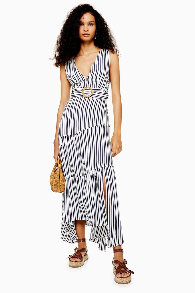 Topshop Stripe Belted Maxi Pinafore Dress