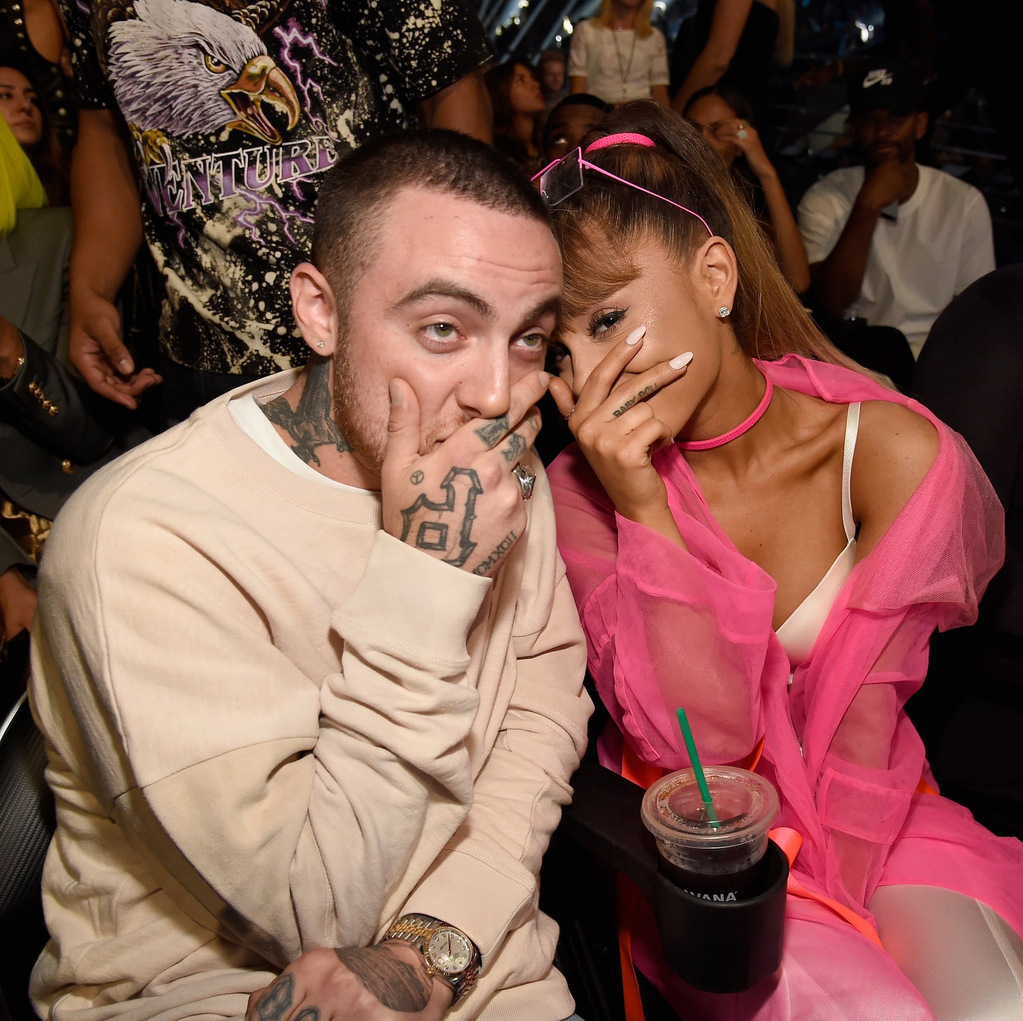 NEW YORK, NY - AUGUST 28:  Mac Miller and Ariana Grande sit in the audience at the 2016 MTV Video Music Awards at Madison Square Garden on August 28, 2016 in New York City.  (Photo by Kevin Mazur/WireImage)