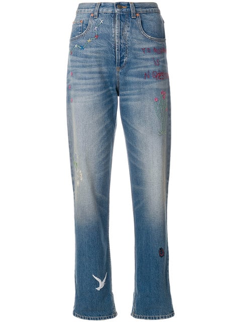 Gucci Cropped Embroidered Jeans