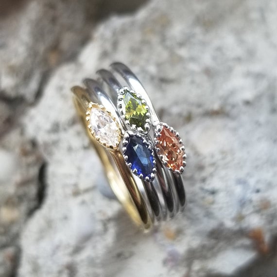Stackable Birthstone Rings With Oval Stones