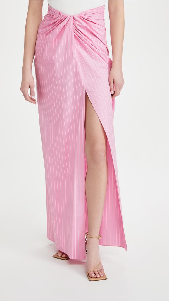Brandon Maxwell Pinstripe Wrap Skirt With High Slit