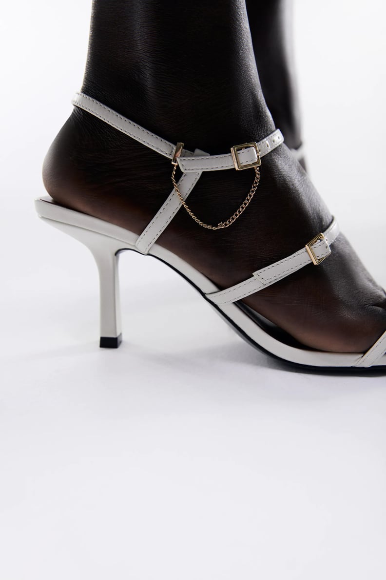 Zara Leather High Heel Strappy Sandals With Buckles