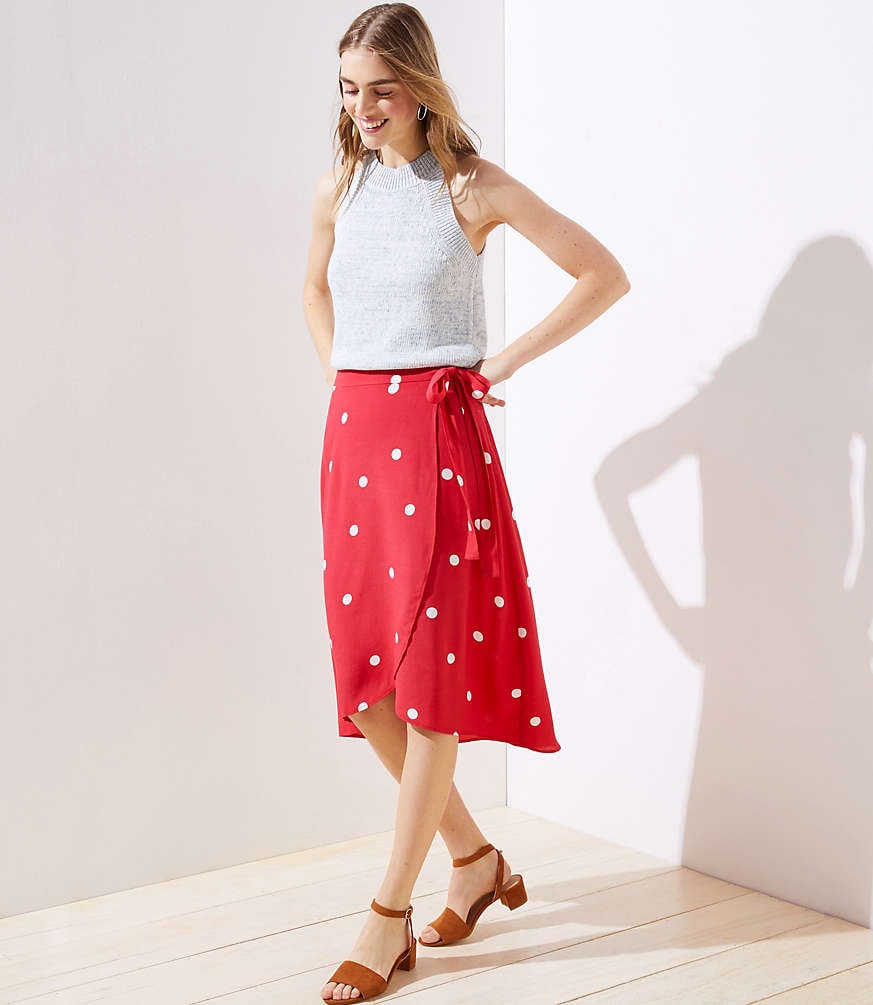 Loft Polka Dot Wrap Skirt