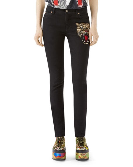 Gucci Angry Cat Embroidered Denim Pants in Black