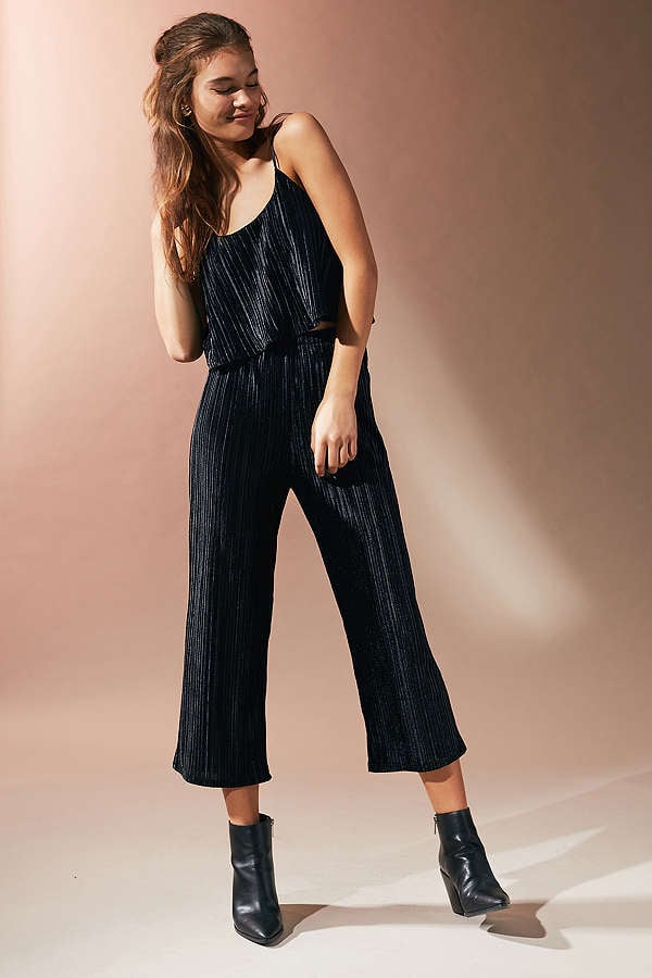 UO Pleated Velvet Cropped Two-Piece Set