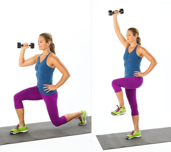 Lunge With Overhead Lift | Lunge Variations | POPSUGAR Fitness Photo 14