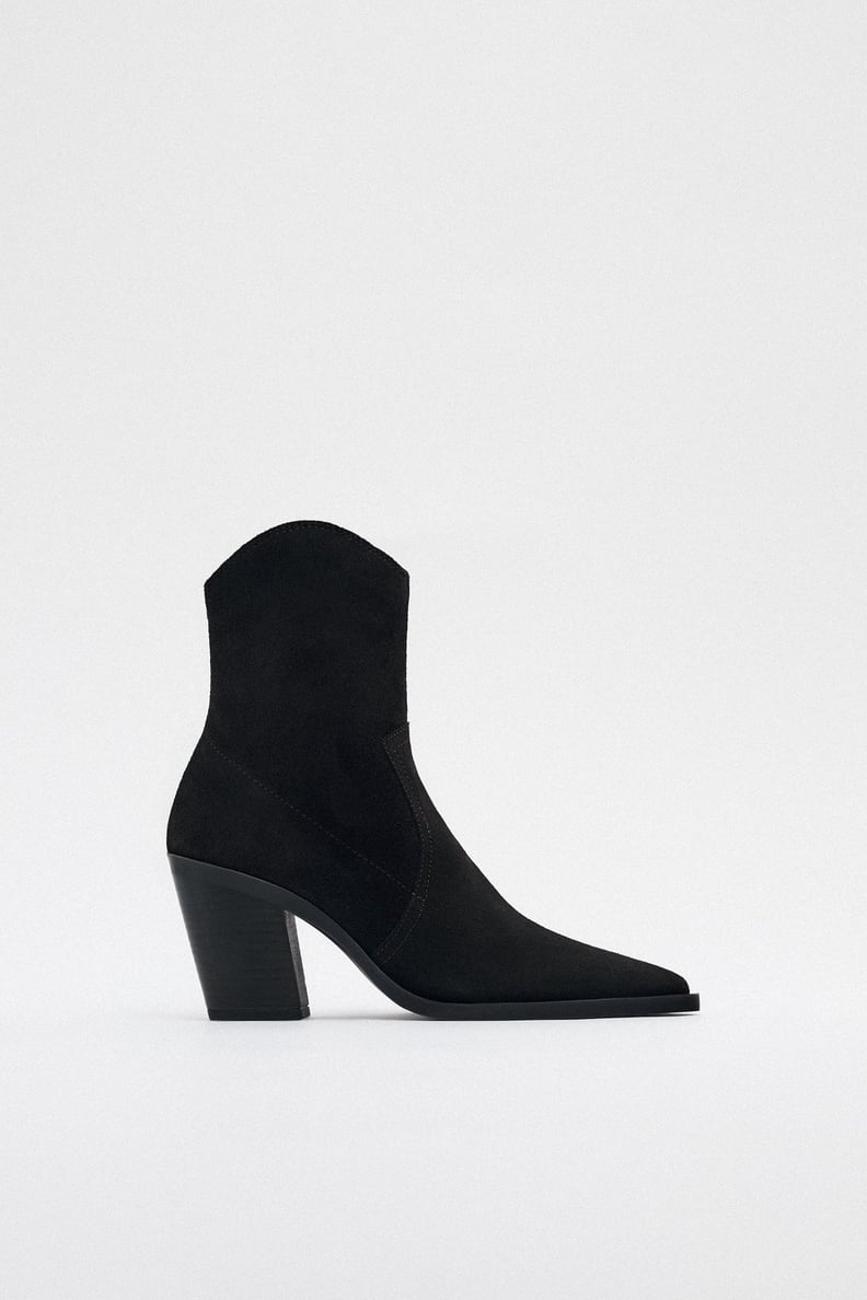 Suede Boots From Zara: Zara Split Leather Heeled Cowboy Ankle Boots