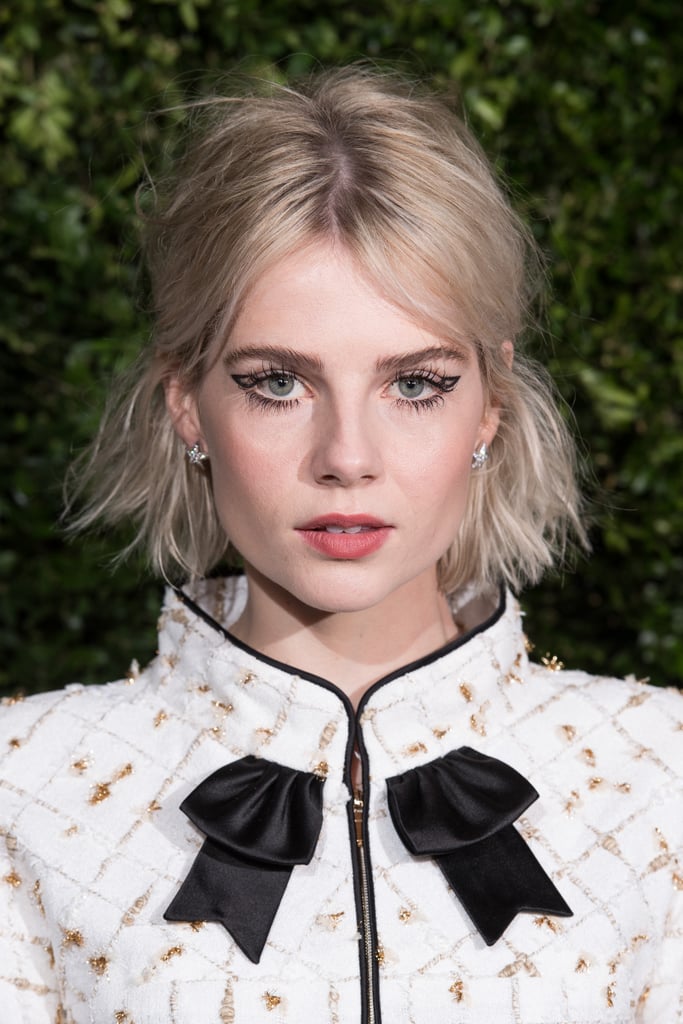 Lucy Boynton's Negative-Space Winged Liner, 2019