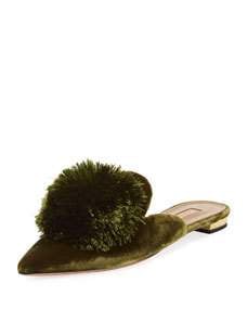 Aquazzura Powder Puff Pompom Mule Flats