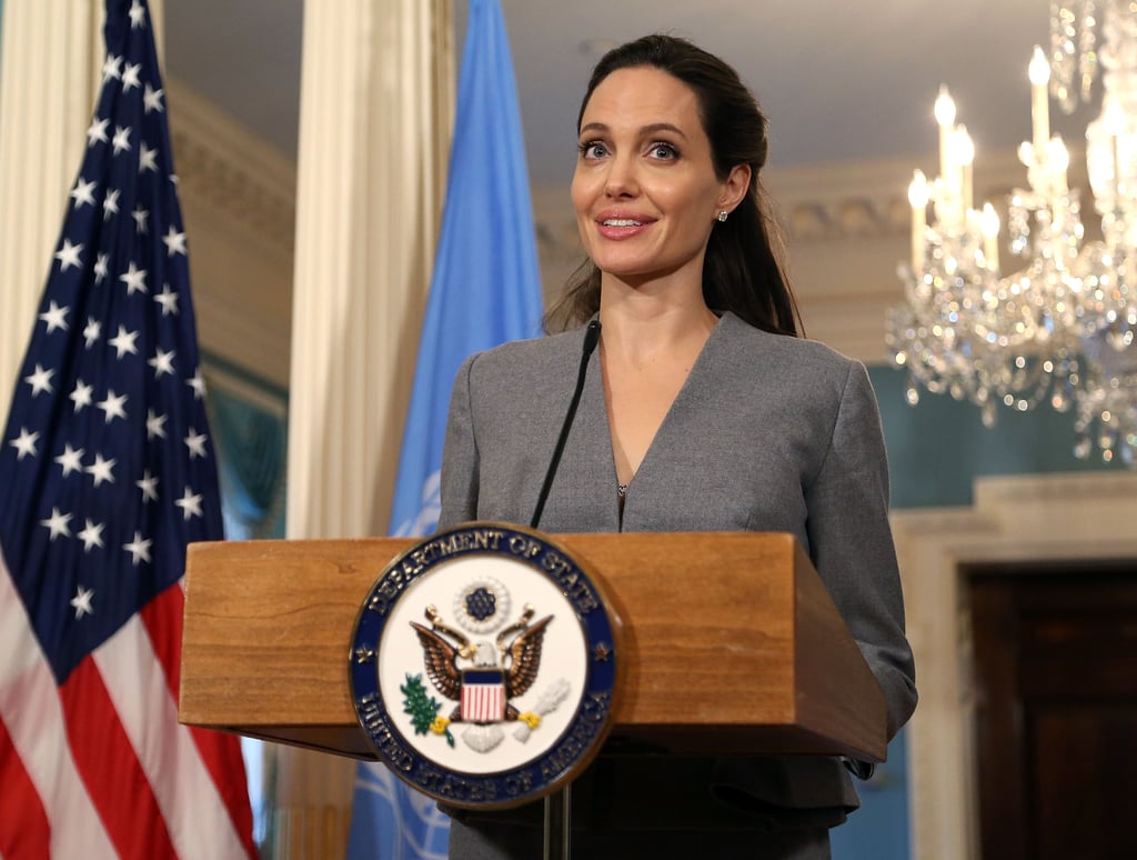 Angelina Jolie Gray Suit World Refugee Day June 2016