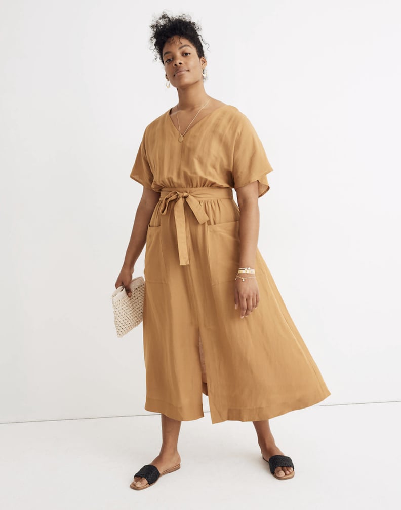 Madewell Linen-Blend Dolman-Sleeve Tie-Waist Midi Dress