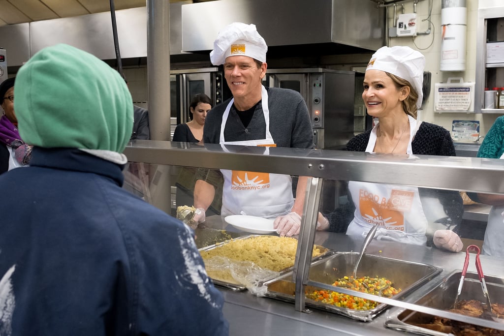 On Wednesday, Kevin Bacon and Kyra Sedgwick volunteered at the Food Bank For New York City's Thankful to Give event in NYC.