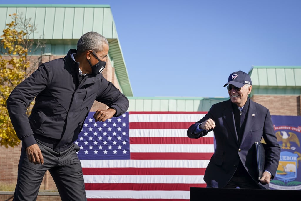 Barack Campaigning For Joe Biden in the Jacket