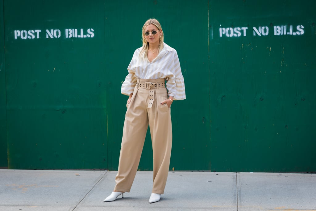 With Camel Paper Bag Trousers and a Blouse