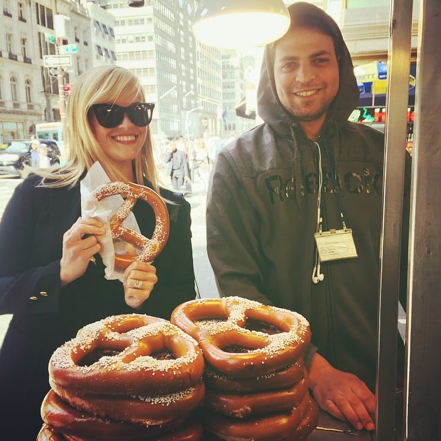 Reese captioned this fun snap, "I heart NY (and making new friends)(and how are there no pretzel or hot dog emoticons?!)"