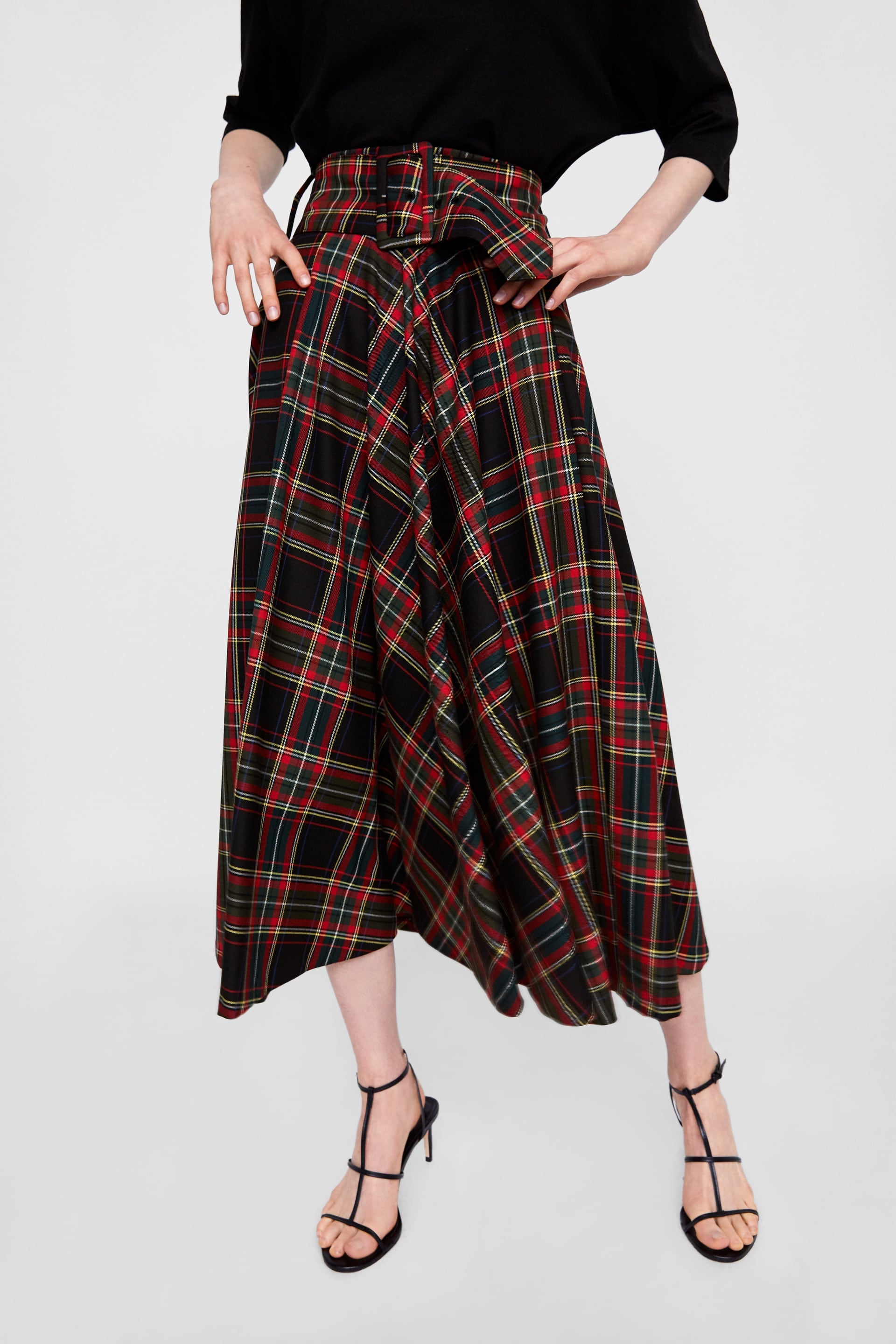 plaid midi skirt zara