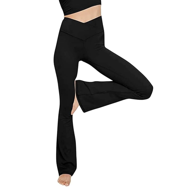 IUGA Split Front Flare Leg Work Pants with Pockets - Black / S