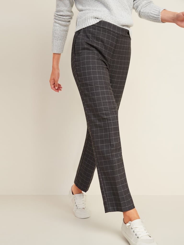 Mid-Rise Straight Plaid Pull-On Pants