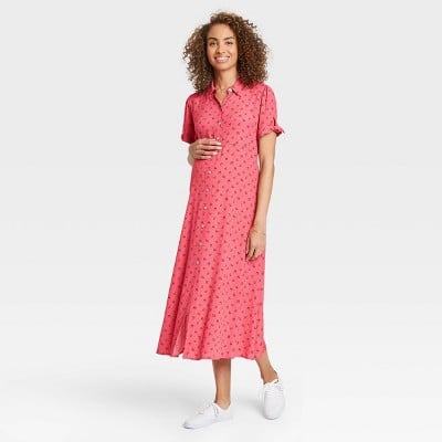 The Nines by HATCH Floral Print Tie Short Sleeve Crepe Maternity Dress