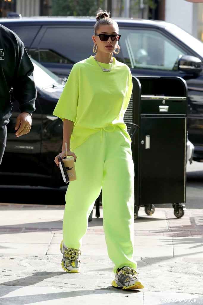 Hailey Baldwin's Neon Green Outfit November 2018 | POPSUGAR Fashion