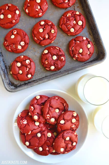 Red Velvet White Chocolate Chip Cake Mix Cookies