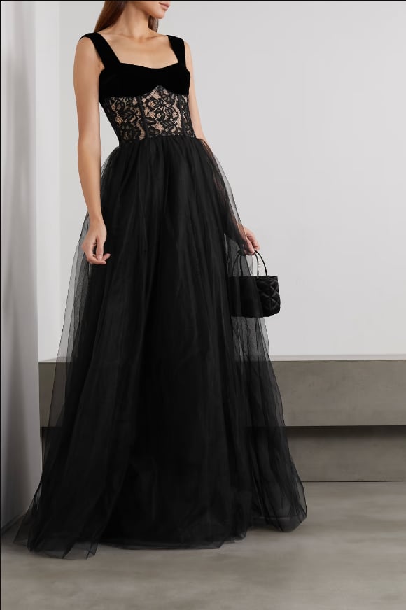 Black Wedding Dresses: Rasario Velvet Trimmed Tulle Gown