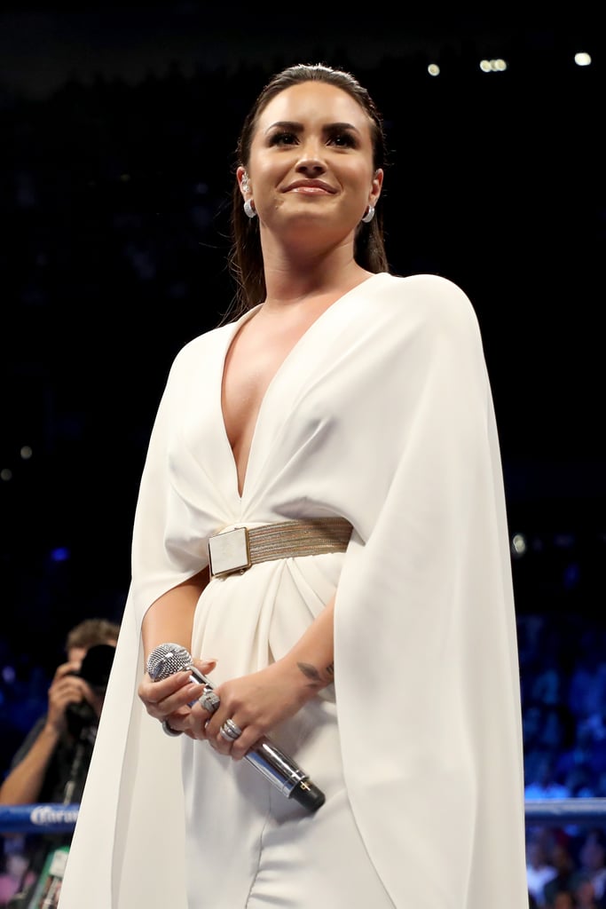 Demi Lovato Wears White Dress While Singing National Anthem