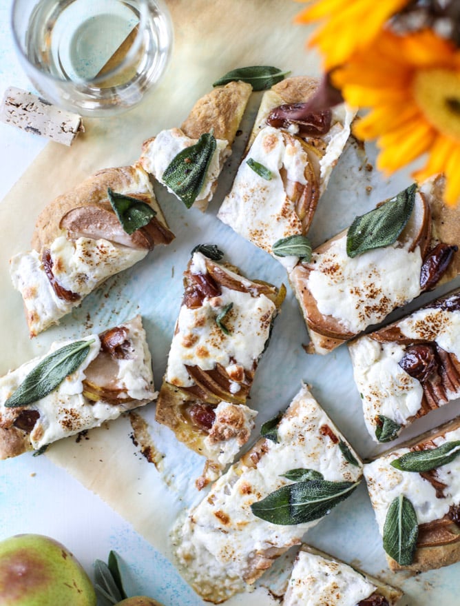 Savoury Pear, Date, and Burrata Flatbread