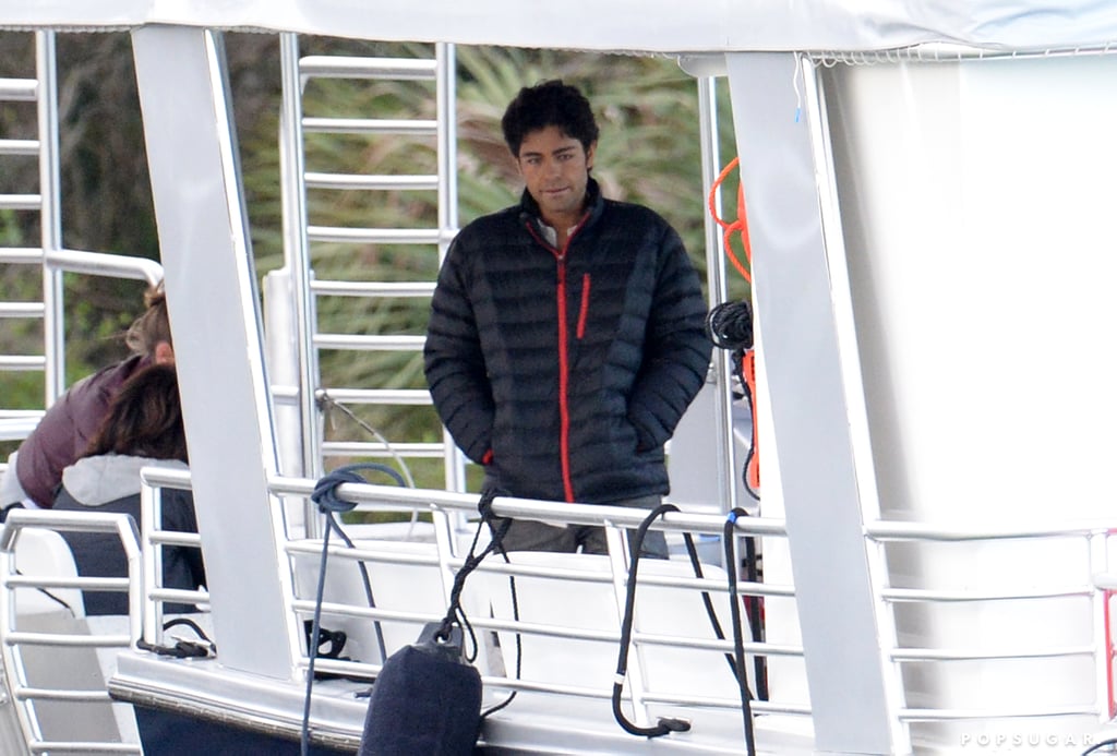 Adrian Grenier was on a boat for the Entourage film.