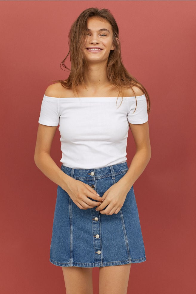 H&M Ribbed Off-the-Shoulder Top - White