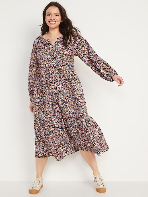 Old Navy Printed Button-Front All-Day Midi Swing Dress