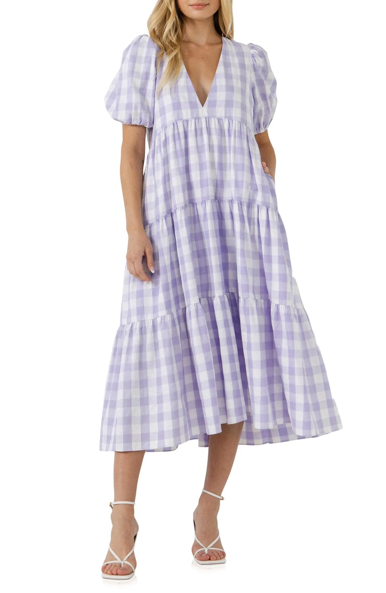 Lovely Lavender: English Factory Gingham Tiered Puff Sleeve Dress