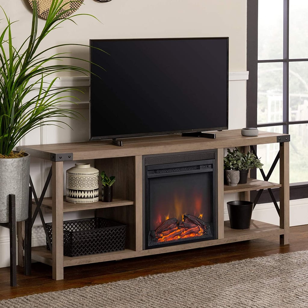 Walker Edison Modern Farmhouse Wood and Metal Fireplace Stand
