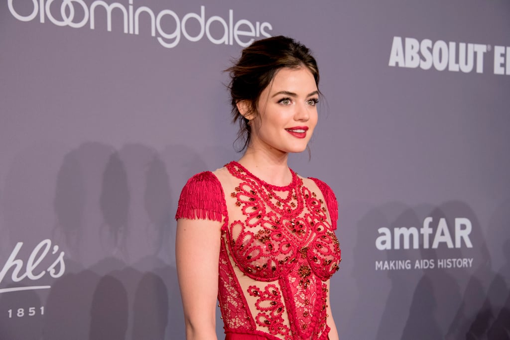Lucy Hale's Red Jenny Packham Dress at amfAR Gala 2018
